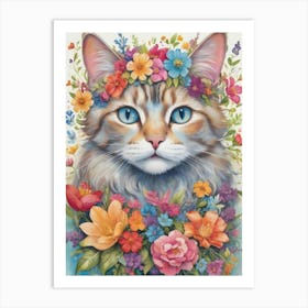 Kitty With Flowers Art Print