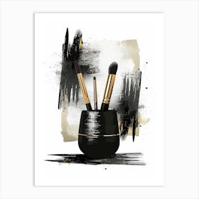 Black And Gold Makeup Brushes Art Print