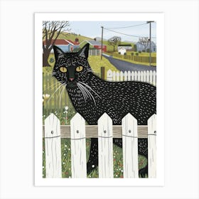 Black Cat In The Fence Art Print