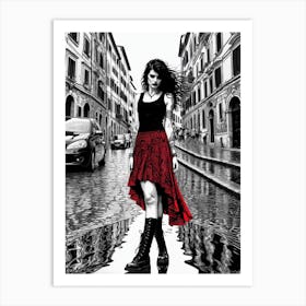 Girl In A Red Skirt Art Print