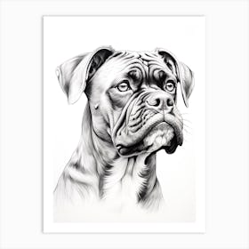 Boxer Dog, Line Drawing 8 Art Print