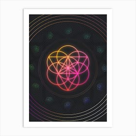 Neon Geometric Glyph in Pink and Yellow Circle Array on Black n.0027 Art Print