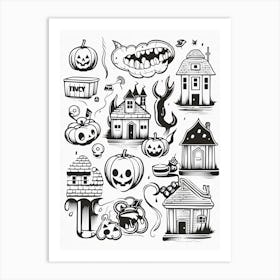 Halloween Black And White Line Art 4 Art Print