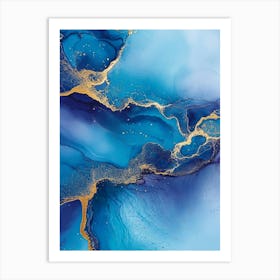 Luxury Blue Abstract Background Of Marble Liquid Ink Art Painting On Paper Art Print