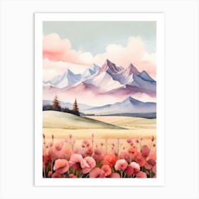 Tranquil Mountains In Minimalist Watercolor Vertical Composition 2 Art Print