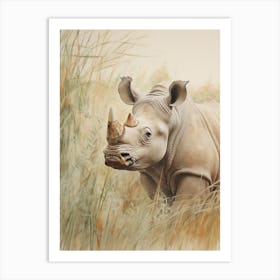 Rhino In The Leaves Vintage Illustration 1 Art Print