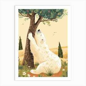 Polar Bear Scratching Its Back Against A Tree Storybook Illustration 3 Art Print