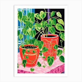 Pink And Red Plant Illustration Pothos Pearls 3 Art Print