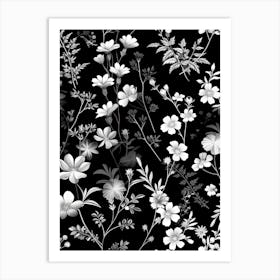 Great Japan Hokusai Black And White Flowers 19 Art Print