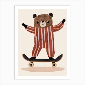 Bear On Skateboard, Nursery Wall Art for Kids Art Print