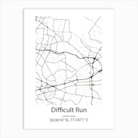 Difficult Run,United States Minimalist Map Art Print