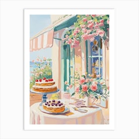 Table With Cake And Flowers Art Print