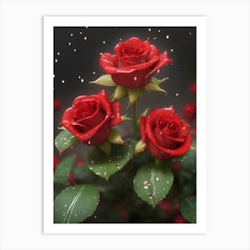 Red Roses At Rainy With Water Droplets Vertical Composition 48 Art Print