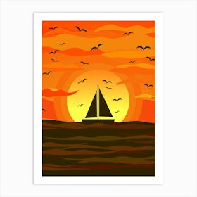 Sunset Sailboat Art Print