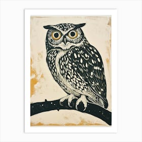 Burmese Fish Owl Linocut Blockprint 2 Art Print