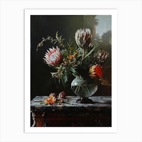 Baroque Floral Still Life Protea 3 Art Print