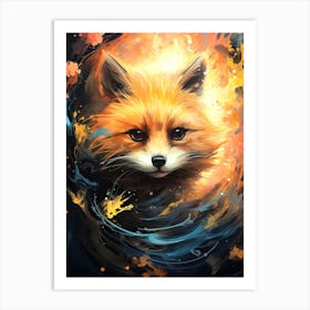 Fox In The Water Art Print