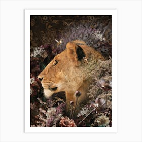 Lioness with Flowers Art Print