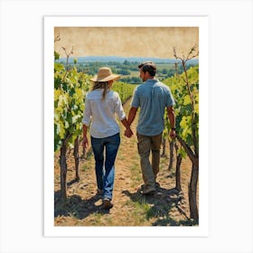 Couple Holding Hands In Vineyard Art Print