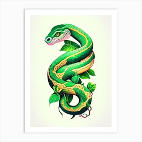 Green Tree Python Snake Tattoo Style Art Print