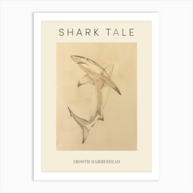 Vintage Smooth Hammerhead Shark Pencil Illustration 3 Poster Art Print