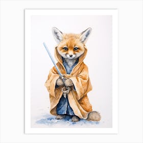 Baby Fox Kit As A Jedi Watercolour 4 Art Print
