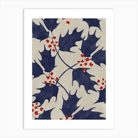 Beige and Navy Holly Berries Art Print