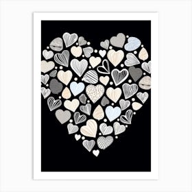 Black & White Heart Sea Shells Art Print