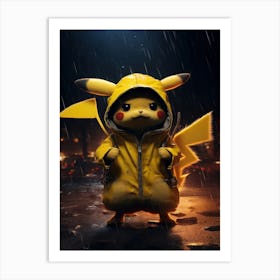 Pikachu In Raincoat 1 Art Print