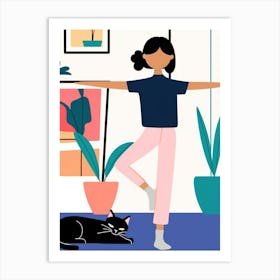 Yoga With Cat Art Print