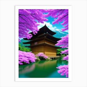 Japanese Pagoda Cherry Blossoms Mount Fuji Japan 1 Art Print