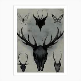 Dark Gothic Deer Skulls Art Print