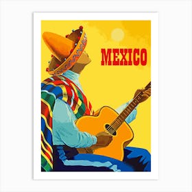 Mexico, Guitar Man With Sombrero Art Print