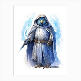 Baby Penguin As A Jedi Watercolour 1 Art Print