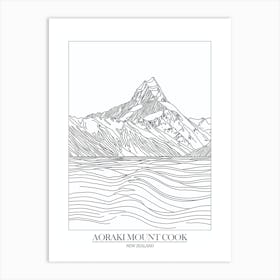 Aoraki Mount Cook New Zealand Line Drawing 2 Poster Art Print