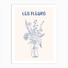 Les Fleurs Flower Vase Hand Drawn 2 Art Print