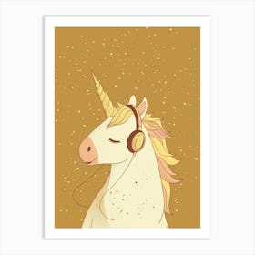 Unicorn Listening To Music With Headphones Muted Pastels 1 Art Print