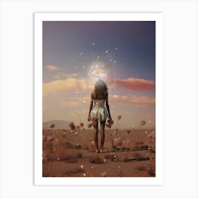 Cosmic landscape of a woman in a desert Art Print