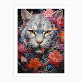 Kitty With Flowers Art Print