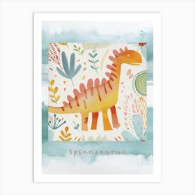 Cute Spinosaurus Dinosaur Watercolour Style 3 Poster Art Print