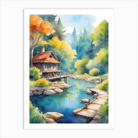 Watercolor House In The Forest 1 Art Print