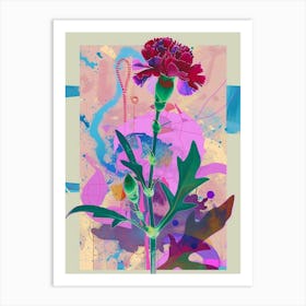 Carnation (Dianthus) 4 Neon Flower Collage Art Print