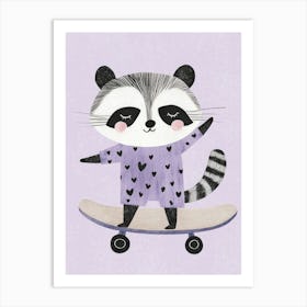 Raccoon On A Skateboard Art Print