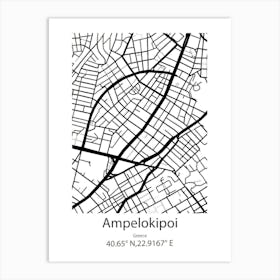 Ampelokipoi,Greece Minimalist Map Art Print