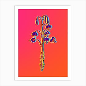 Neon Lilium Pyrenaicum Botanical in Hot Pink and Electric Blue n.0576 Art Print