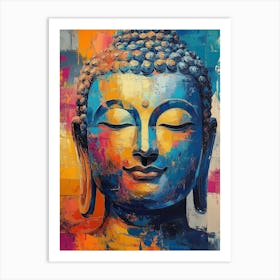 Lord Buddha Statue Oil Painting In Colorful Colors, Oil Painting Buddha Face Art Print