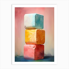 Three Colored Cubes, Stones Art Art Print