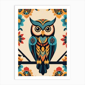 Owl On A Branch with Flowers, 1464 Art Print