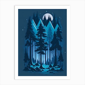 A Fantasy Forest At Night In Blue Theme 81 Art Print