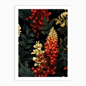 Mahonia 4 William Morris Style Winter Florals Art Print